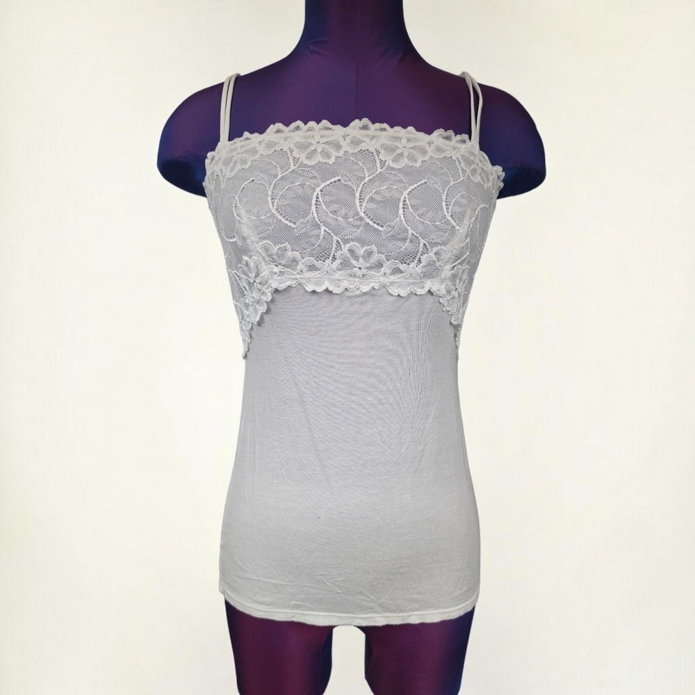 Y2K Felina White Lace Trim Camisole Top Adjustable Straps Modal Layering Small